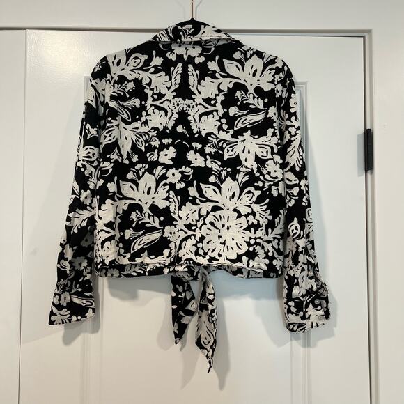 Christian Siriano Women's Cropped Button Down with Tie Floral Size Large - Picture 3 of 10